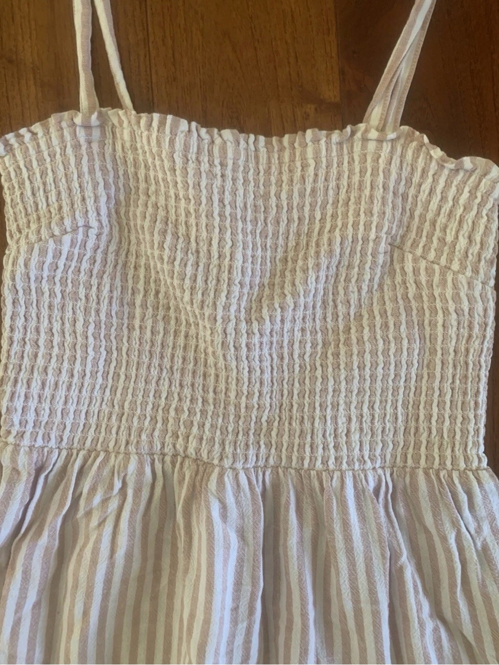 Gap Maxi Dress Size S Smocked Bodice Pink Stripe Linen Top Ties - Picture 2 of 14